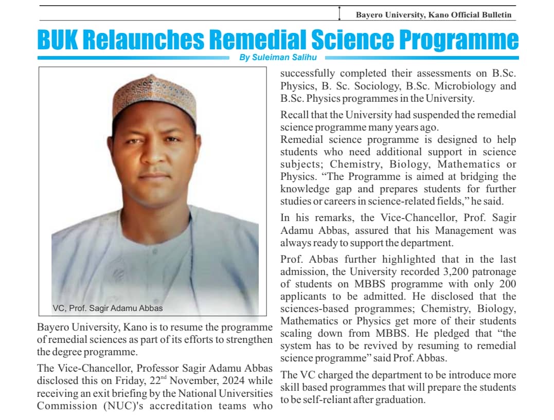 BUK Relaunches Remedial Science Programme